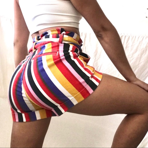 Express High Waisted Multi-Colored Striped Shorts - Picture 4 of 5